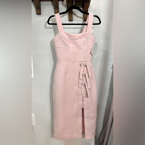 NWT Rebecca Vallance Celestina Knotted Crepe Dress Pink Midi Size 2 - Picture 3 of 13